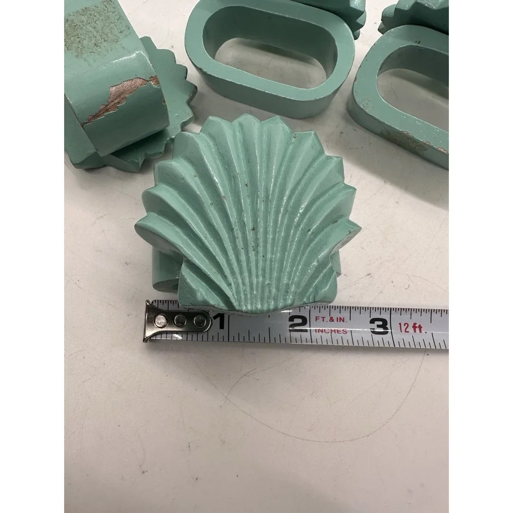 Vintage Wooden Seashell Napkin Rings Set of 4 Aqua Coastal Decor Philippines‎